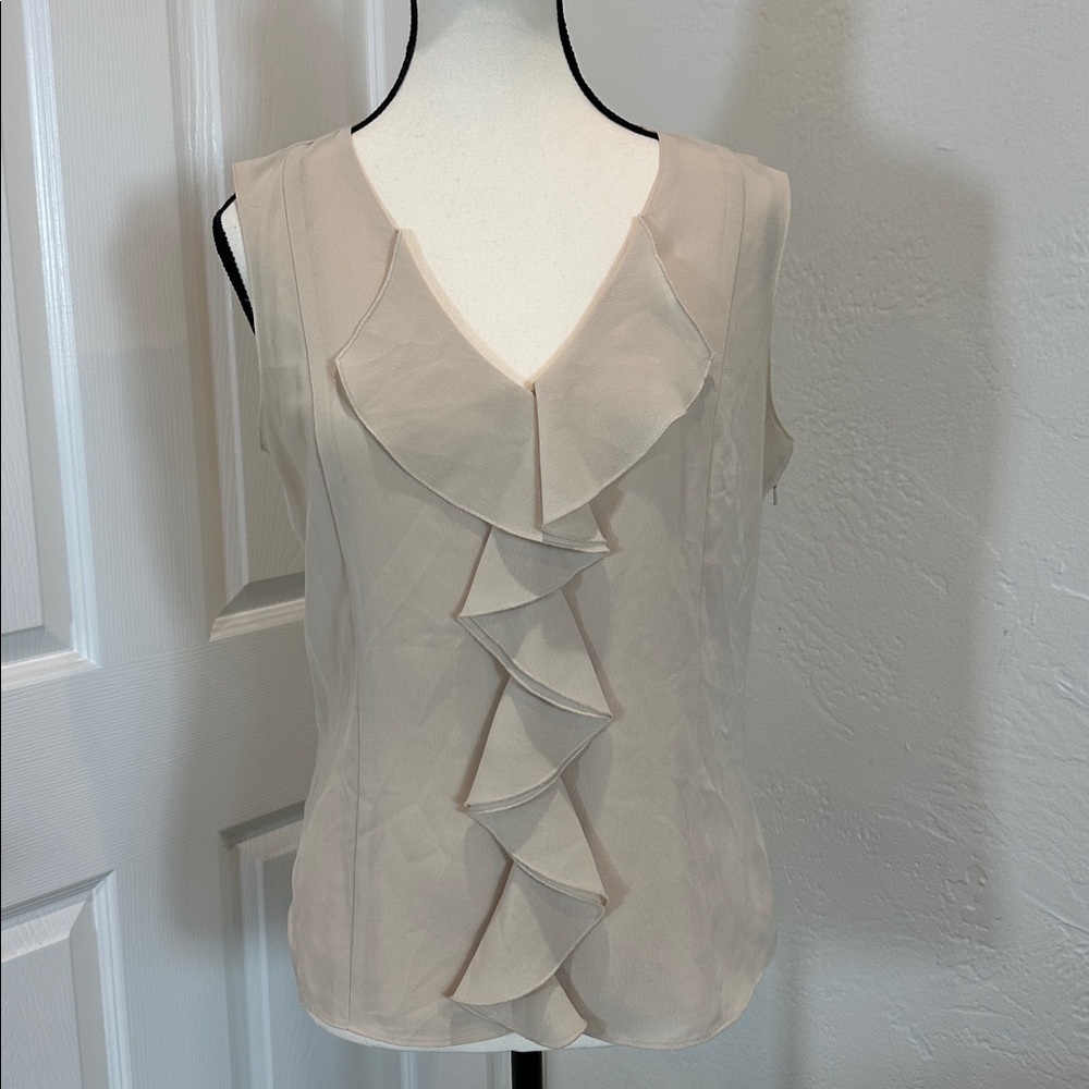 Vintage Oscar de la Renta Cream Ruffle Sleeveless Blouse